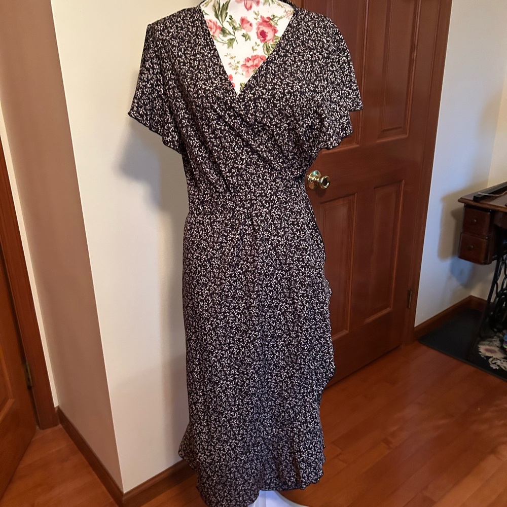 Floral Black Wrap Dress - Picture 1 of 3